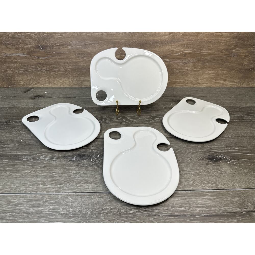 Villeroy & Boch 4 Buffet Party plates PER SET white ceramic w wine glass holder